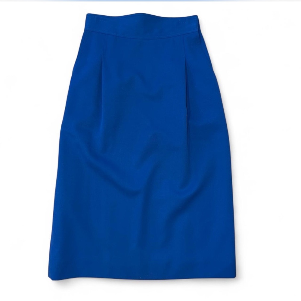 Vintage 1970s Christian Dior Cobalt Blue Wool High Waisted Pencil Skirt Size 6
